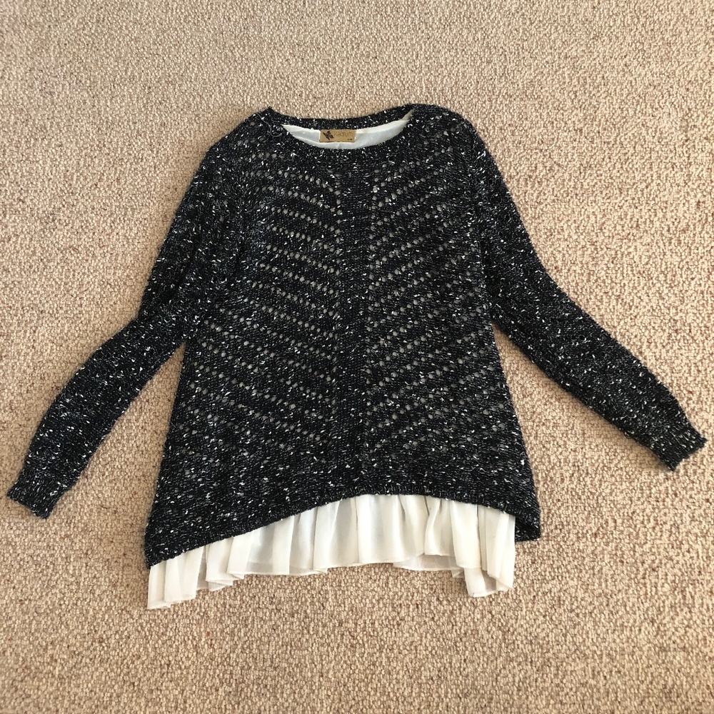 LF Katsumi Speckled White Chiffon Ruffle Sweater